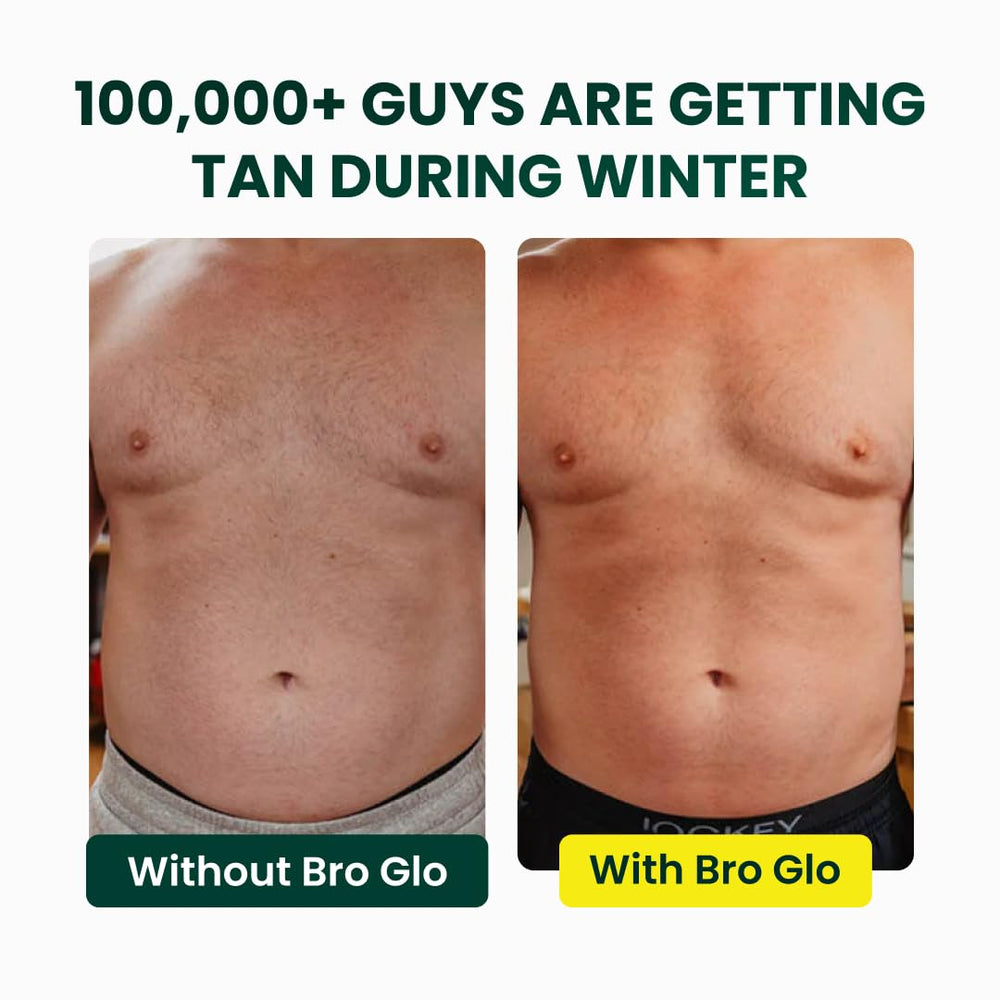 Bro Glo self-tanner drying glow signals a subtle bronze.