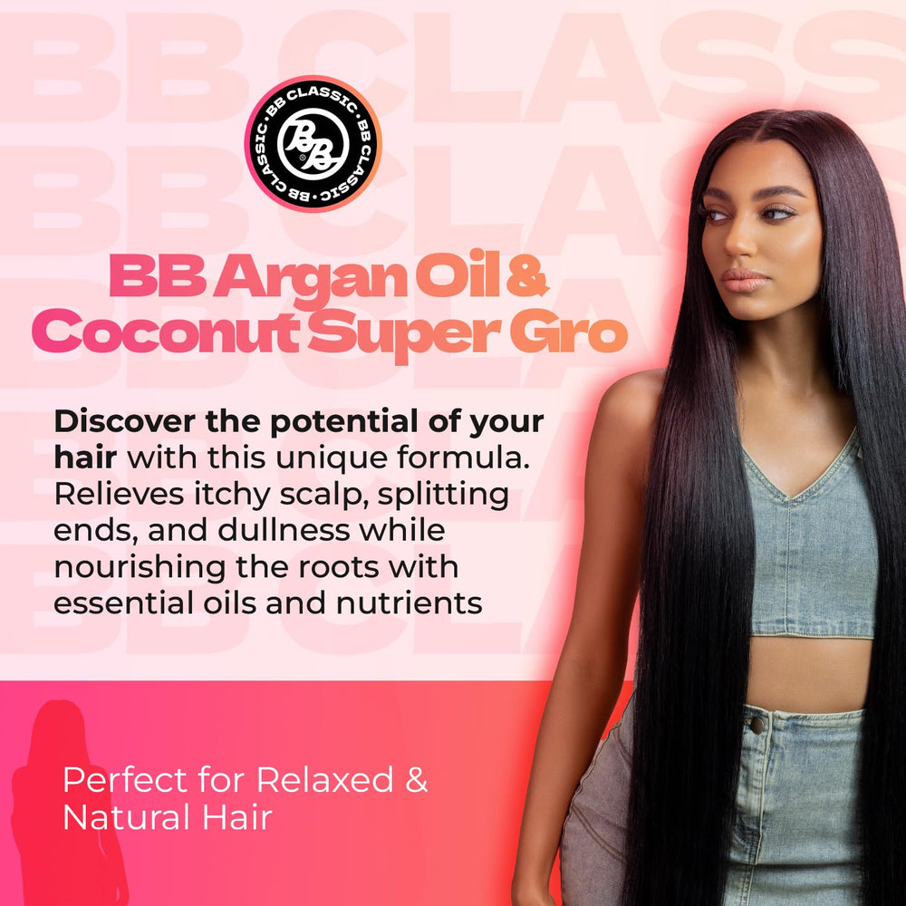 Detalle de ingredientes de Bronner Bros B&B Super Gro para hidratación capilar.