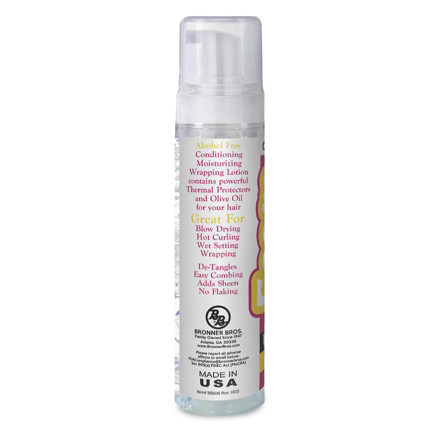 Bronner Bros BB Loción de Envoltura en Espuma, sin alcohol para cabello sensible.
