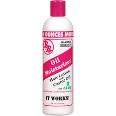 Bronner Bros BB Oil Moisturizer Hair Lotion bottle being poured for deep hydration