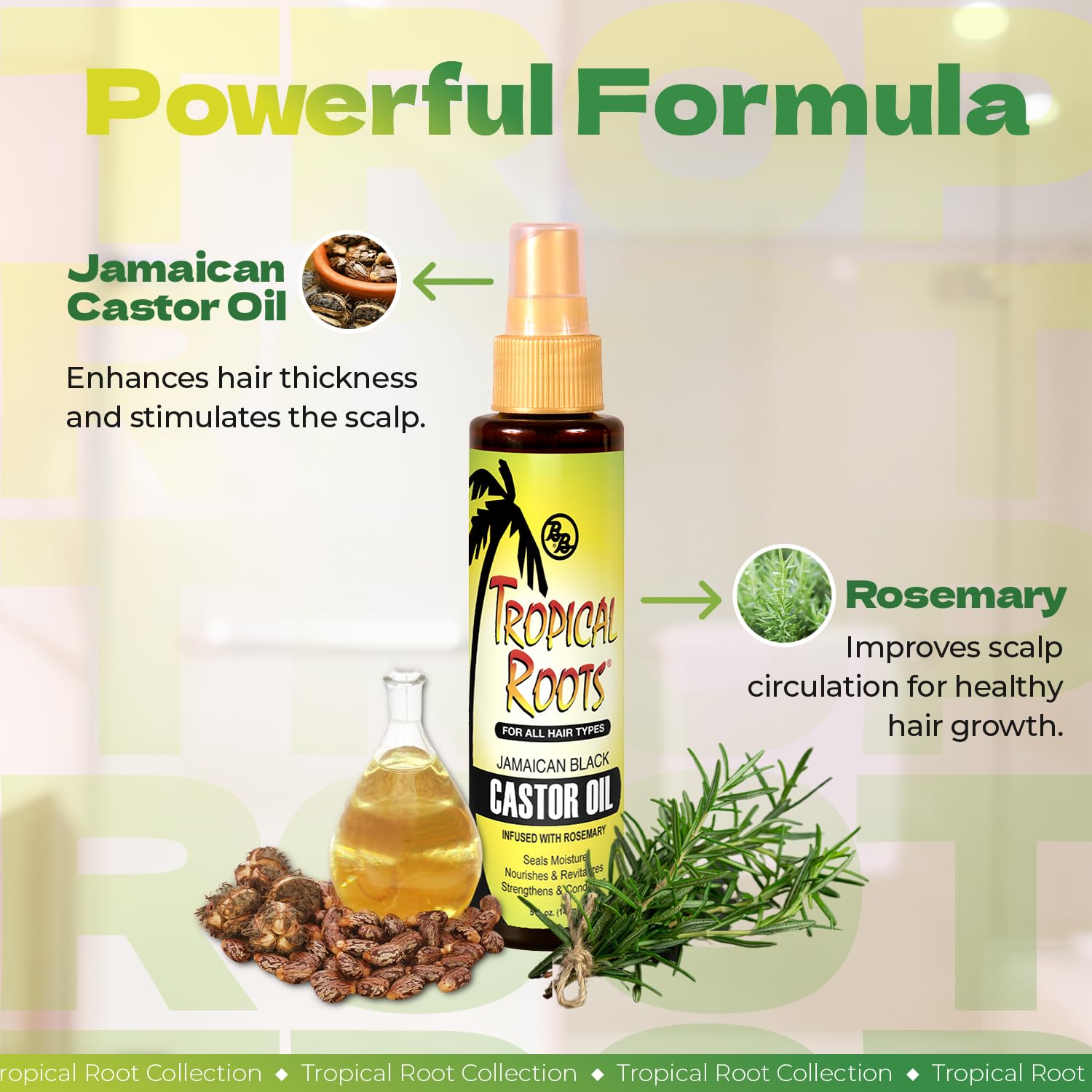 Bronner Bros Tropical Roots aplicación en cabello que revitaliza el cuero cabelludo