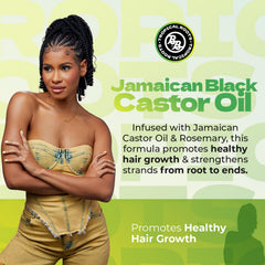 Bronner Bros Tropical Roots etiqueta que destaca romero para fortalecimiento capilar