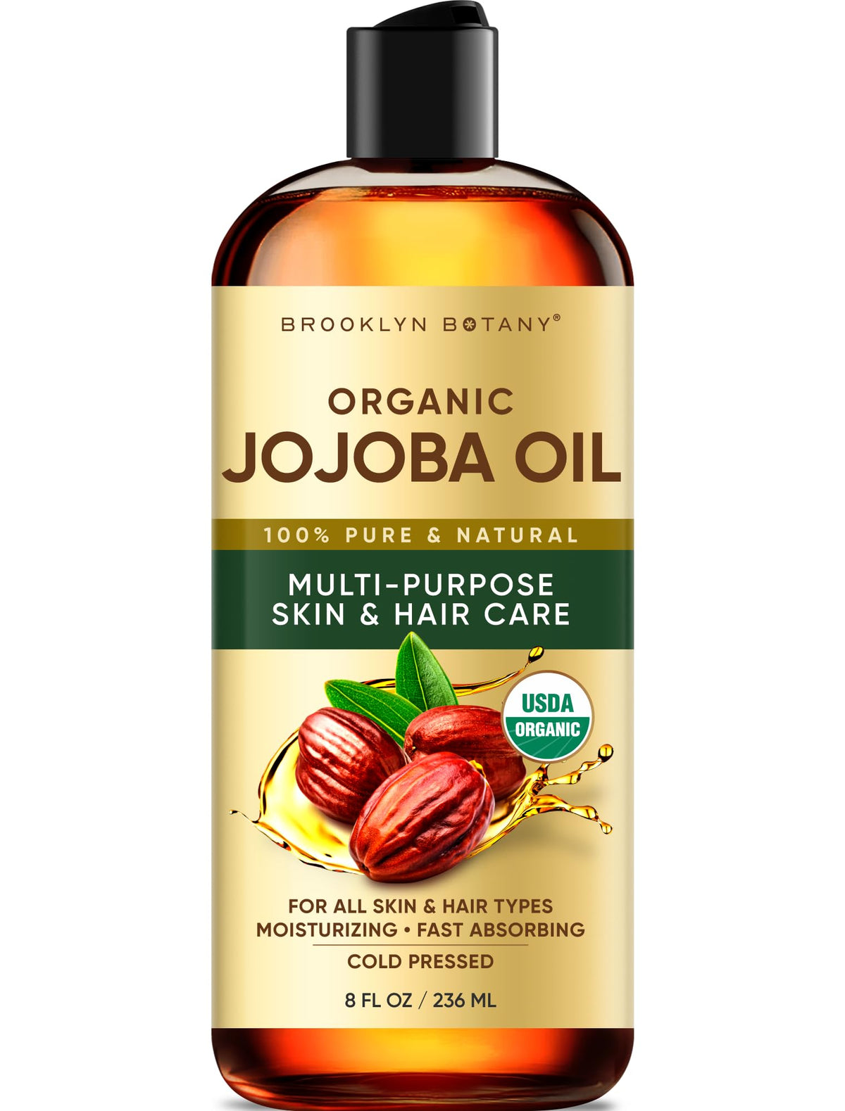 Brooklyn Botany aceite de jojoba orgánico, botella vertida para hidratación suave de la piel