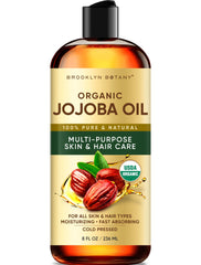 Brooklyn Botany aceite de jojoba orgánico, botella vertida para hidratación suave de la piel