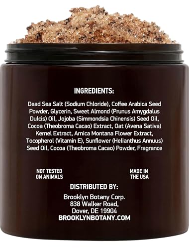 Brooklyn Botany Arabica Coffee Body Scrub jar close-up with creamy scrub.