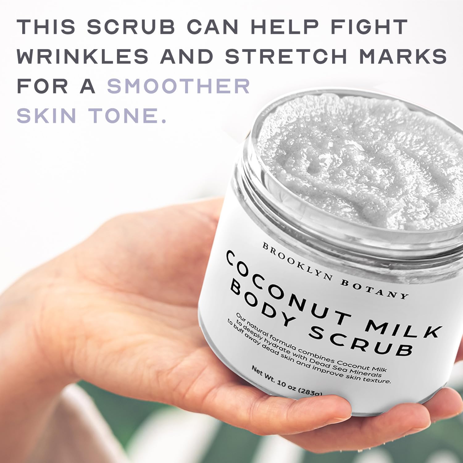 Brooklyn Botany Coconut Milk Body Scrub glowing skin after exfoliation.