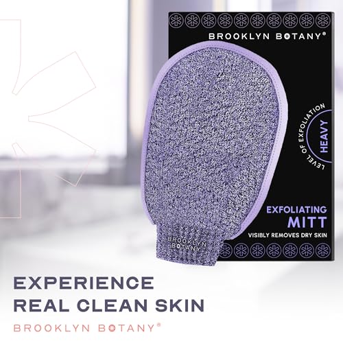 Brooklyn Botany exfoliating mitt in shower for spa-like massage and smoother skin.