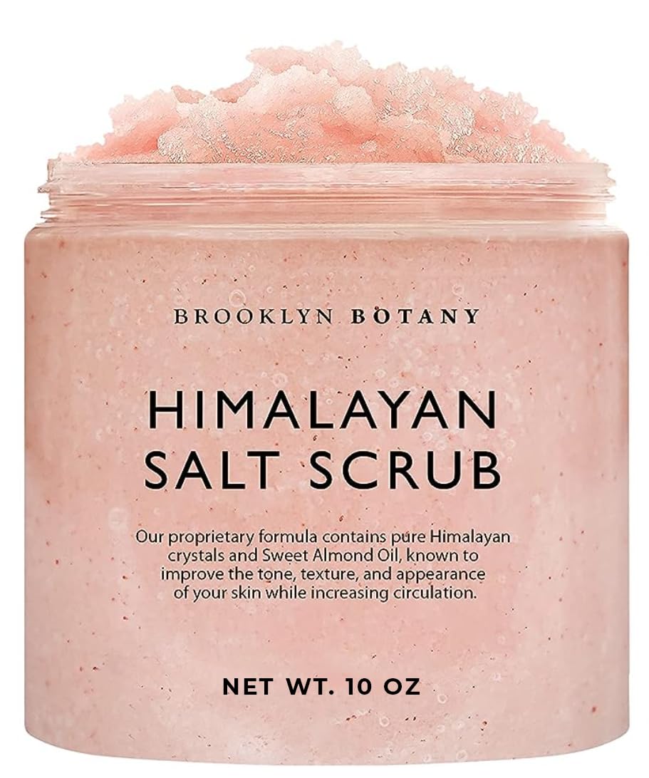Brooklyn Botany Himalayan Salt Scrub bottle highlights mineral-rich exfoliation for smoother skin.
