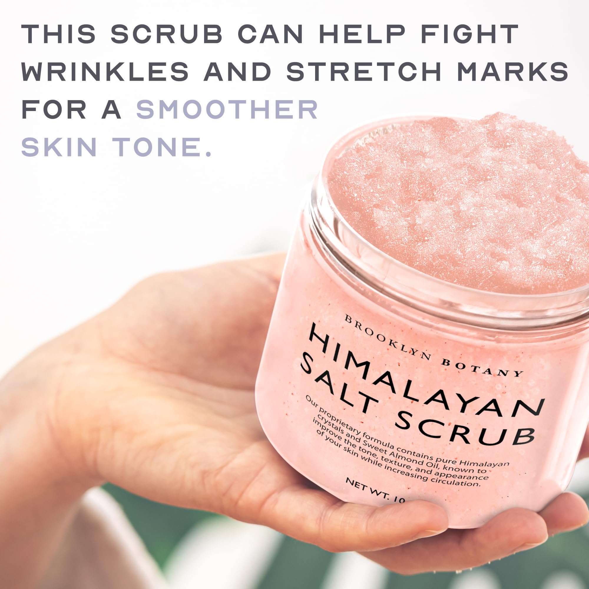 Brooklyn Botany Himalayan Salt Scrub foot care close-up shows smoother heels after use.