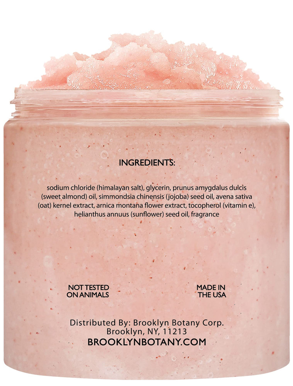 Brooklyn Botany Himalayan Salt Scrub ingredients oil blend demonstrates hydrating nourishment.