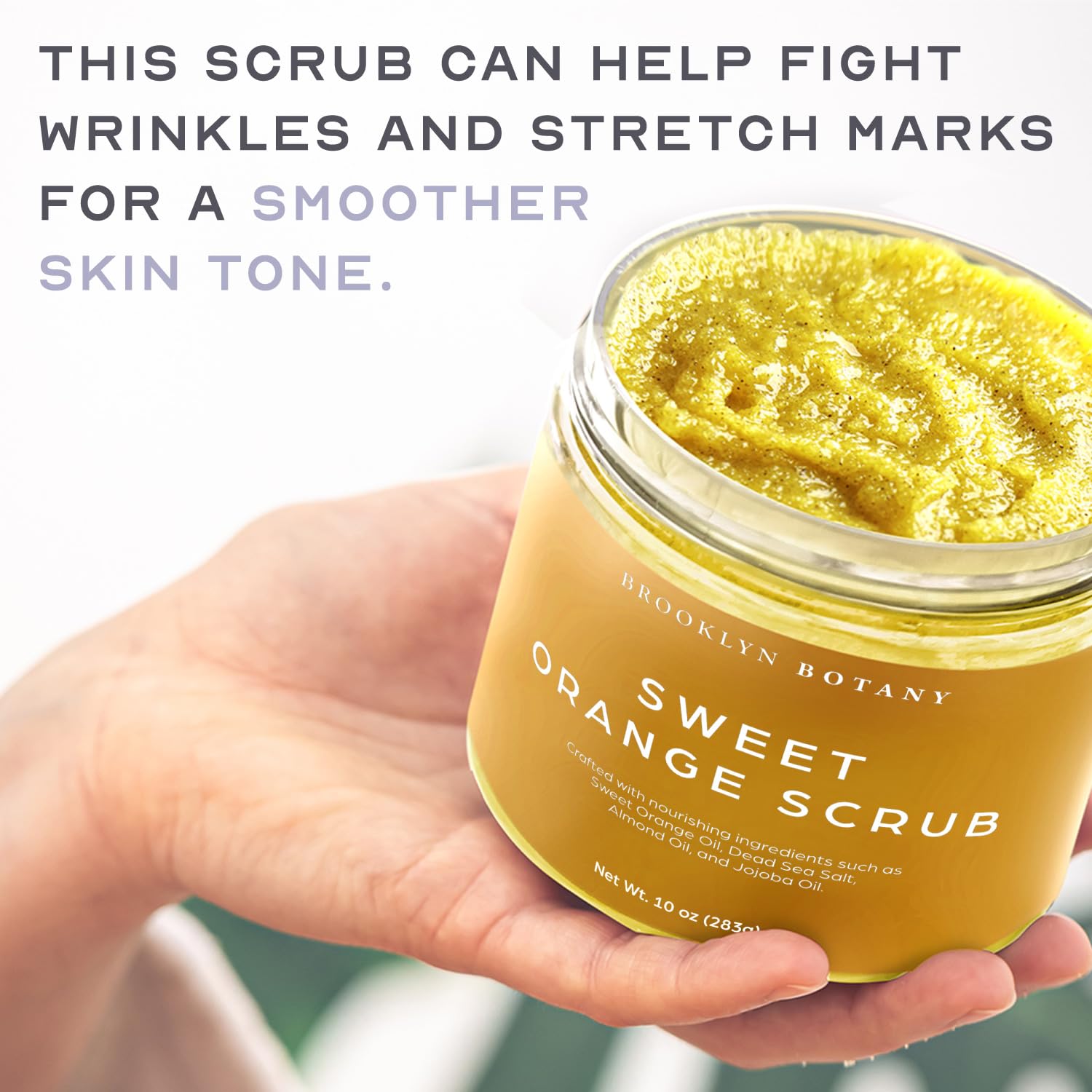 Brooklyn Botany Sweet Orange Body Scrub cellulite-friendly massage supports firmer-looking skin.