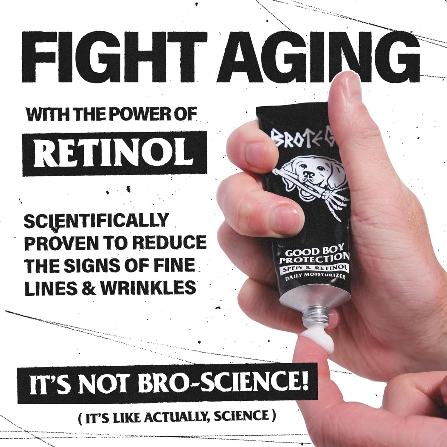 Brotege moisturizer label close-up showing SPF15 and retinol.