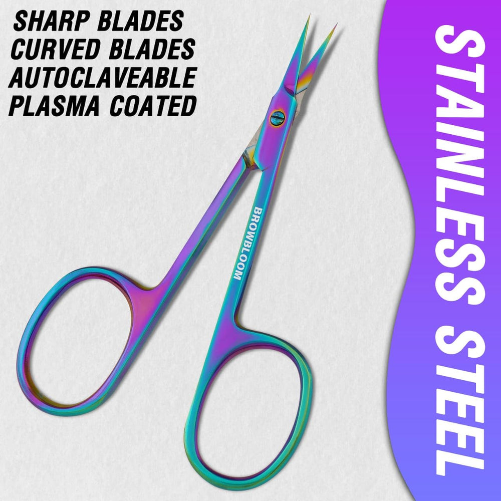 BROWBLOOM scissors with ergonomic grip for comfortable control during grooming.