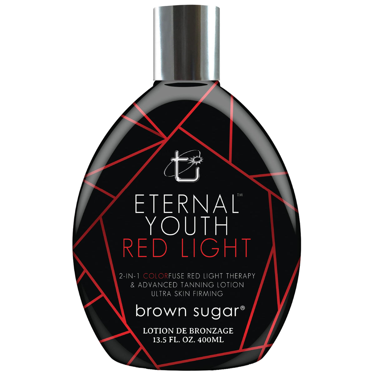 Brown Sugar Eternal Youth, botella frontal, bronceado uniforme y tono radiante.