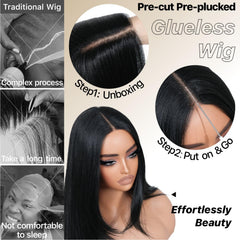 BrownBomb 26-inch long layered straight wig with bangs for versatile looks.