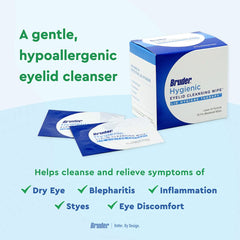 Bruder daily-use wipes help keep eyelids clean and comfortable