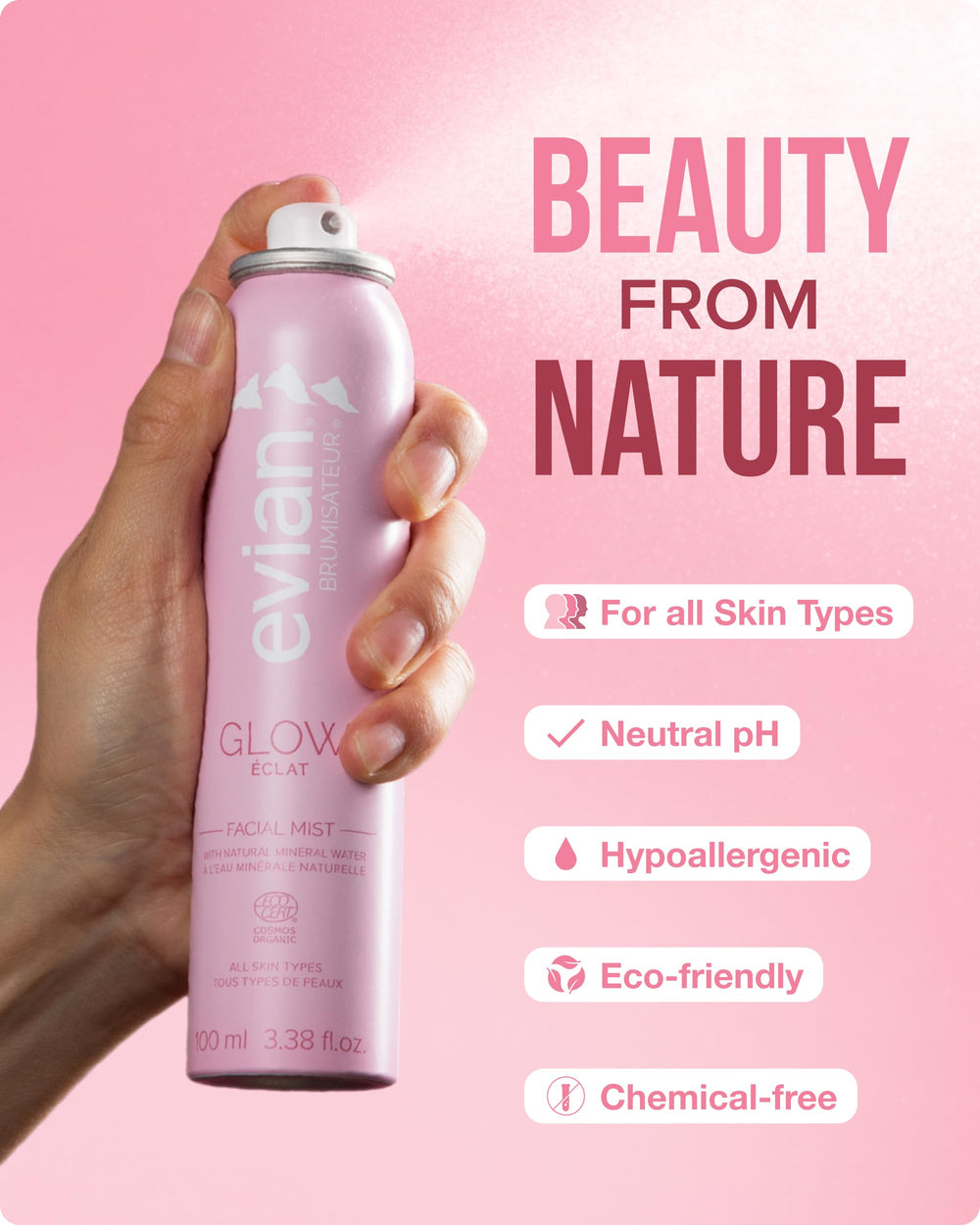 Evian Glow bruma para rostro: aloe vera para refrescar y calmar.