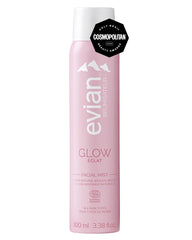 Evian Glow bruma para rostro: botella spray para hidratación rápida de la piel.