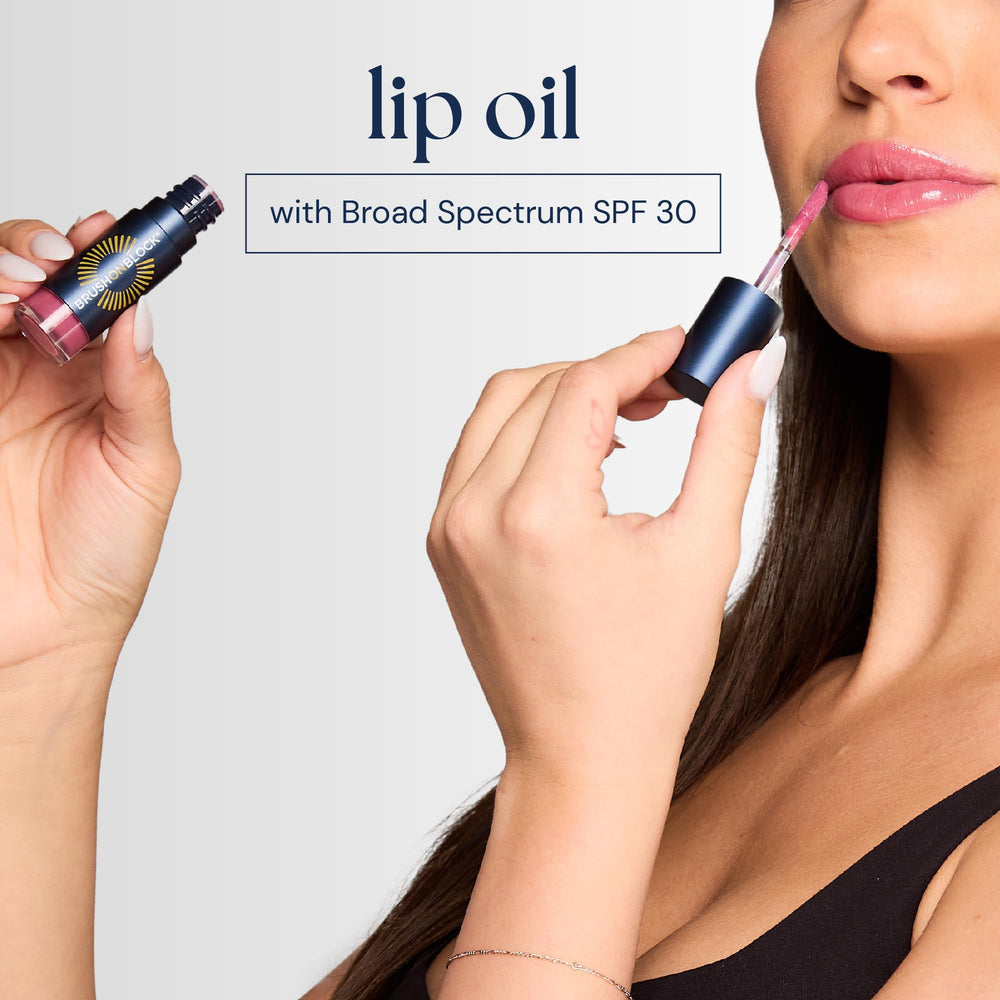 Brush On Block lip oil glides on smoothly for a glossy, non-sticky look.