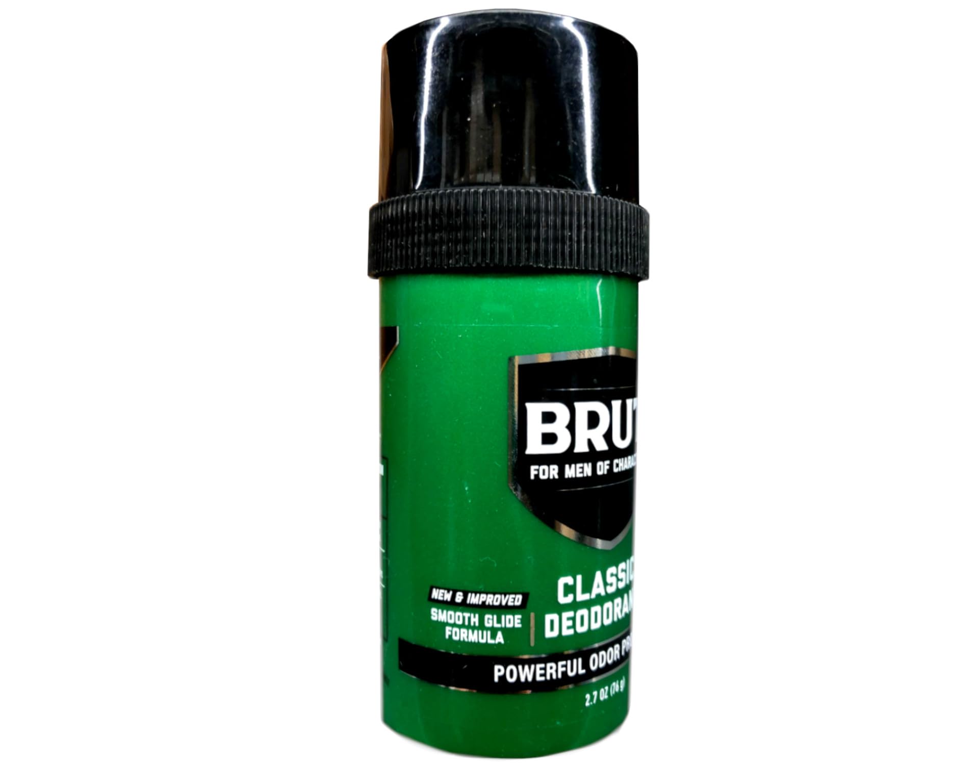 BRUT Classic Round Stick closeup highlights the signature fragrance and long-lasting freshness.