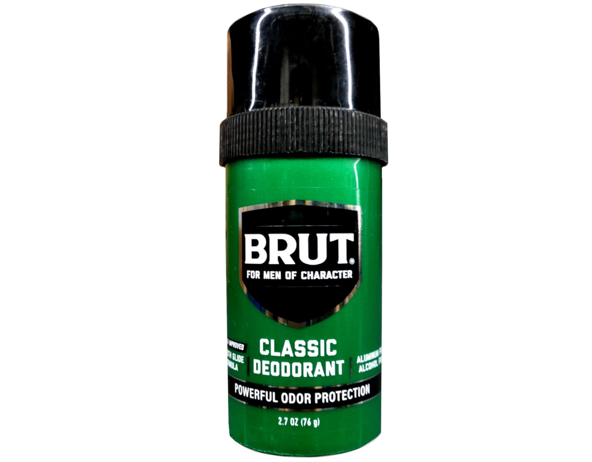 BRUT Classic Round Stick packaging two-pack with odor protection for daily use.