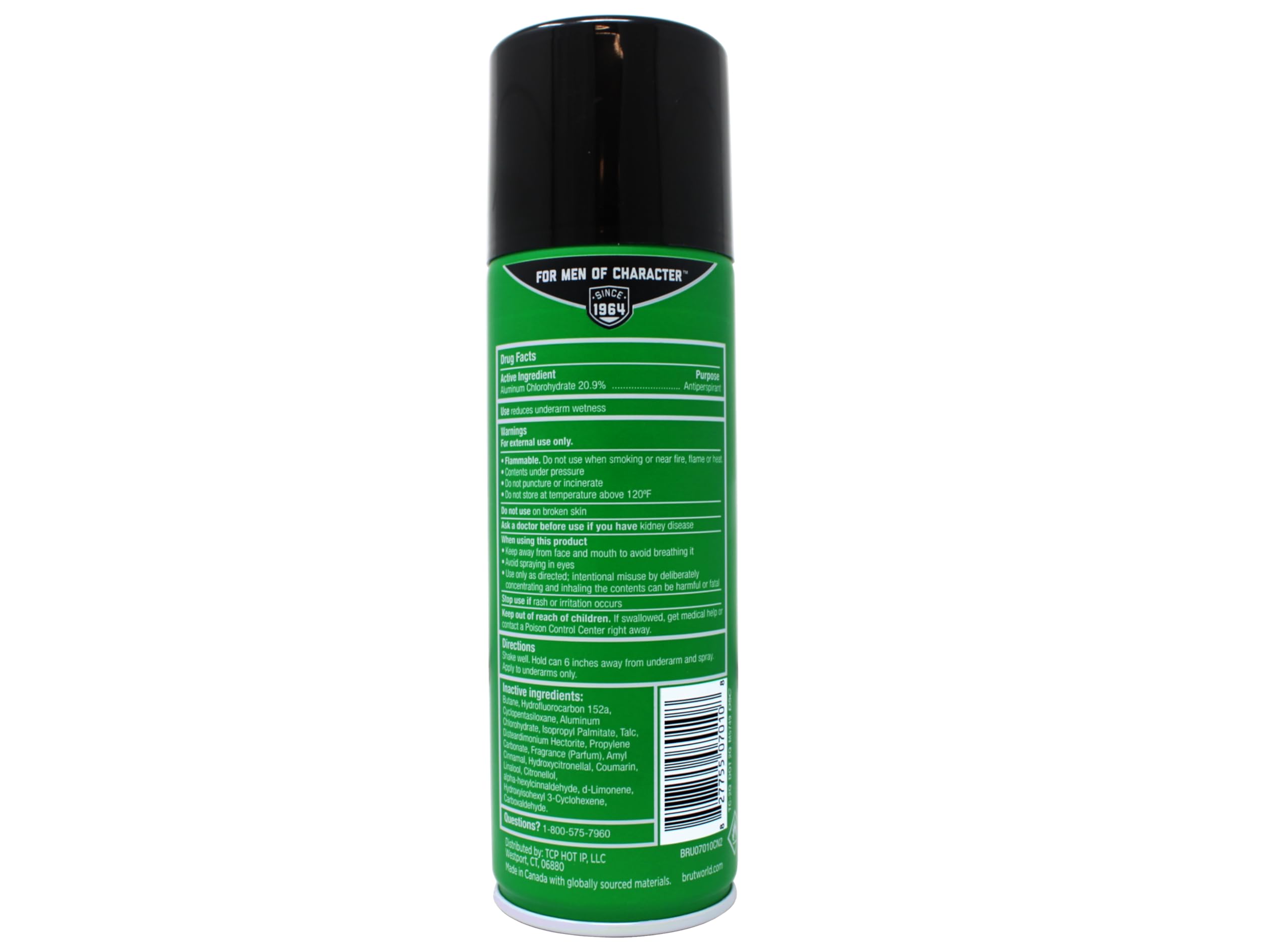 Brut 6-pack display of classic scent aerosol deodorant for easy shelf visibility.