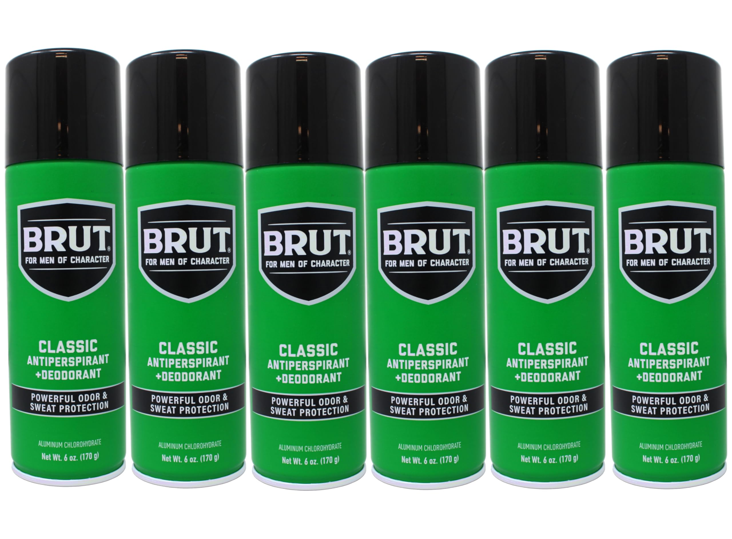 Brut classic scent aerosol deodorant can, 6 oz, for daily use and all-day protection.