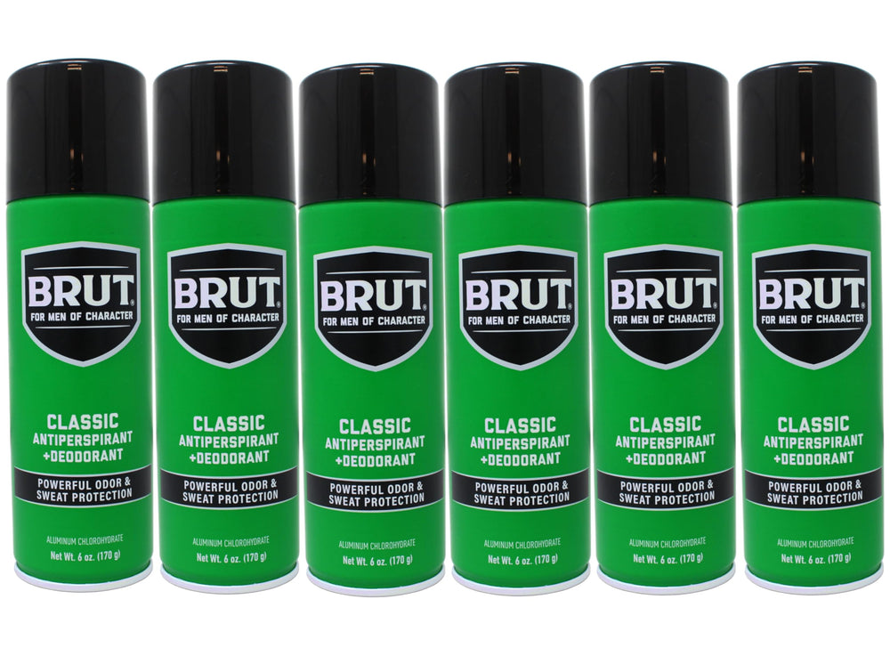 Brut classic scent aerosol deodorant can, 6 oz, for daily use and all-day protection.