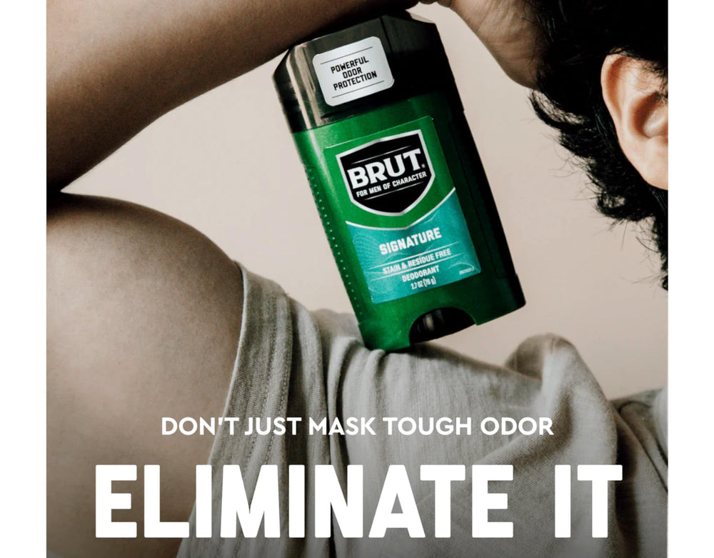 Brut Deodorant Signature Scent application underarm in daily routine.