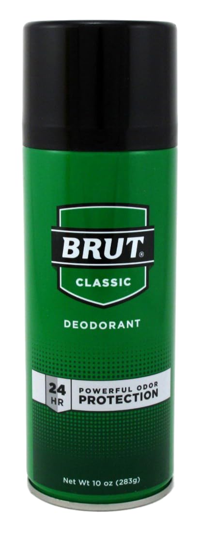 Brut desodorante aerosol clásico 10 oz con etiqueta clara para protección diaria