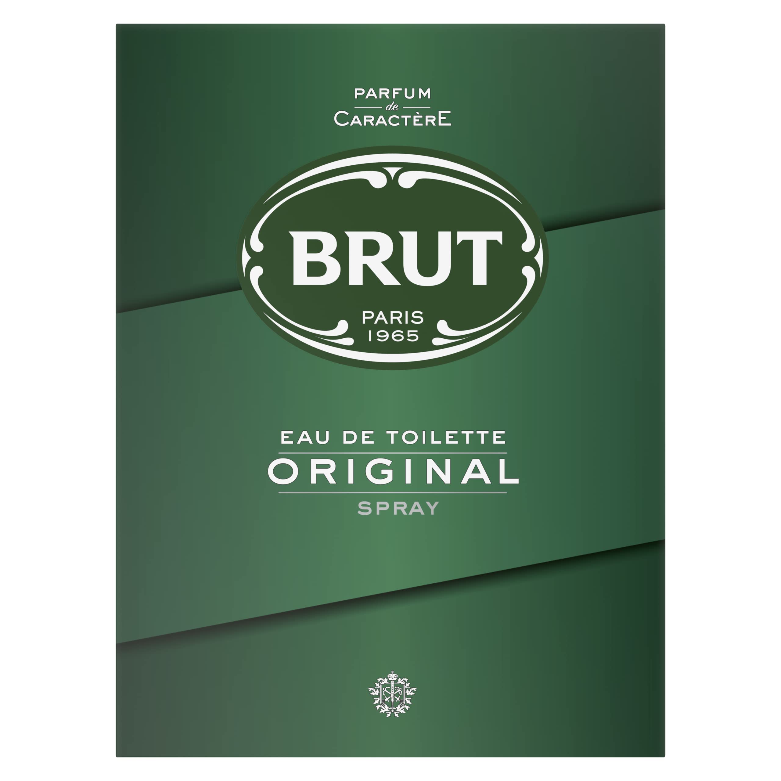 Brut Original edt spray bottle showing a classic masculine fragrance for daily wear.