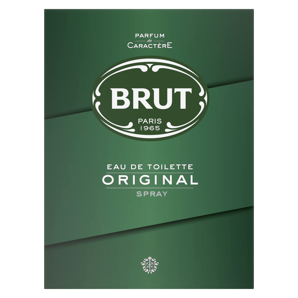 Brut Original edt spray bottle showing a classic masculine fragrance for daily wear.