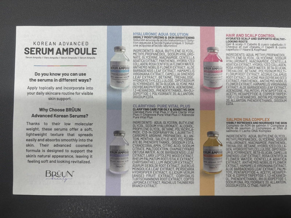 BRÜUN HY serums listed as a routine step in skincare regimen.