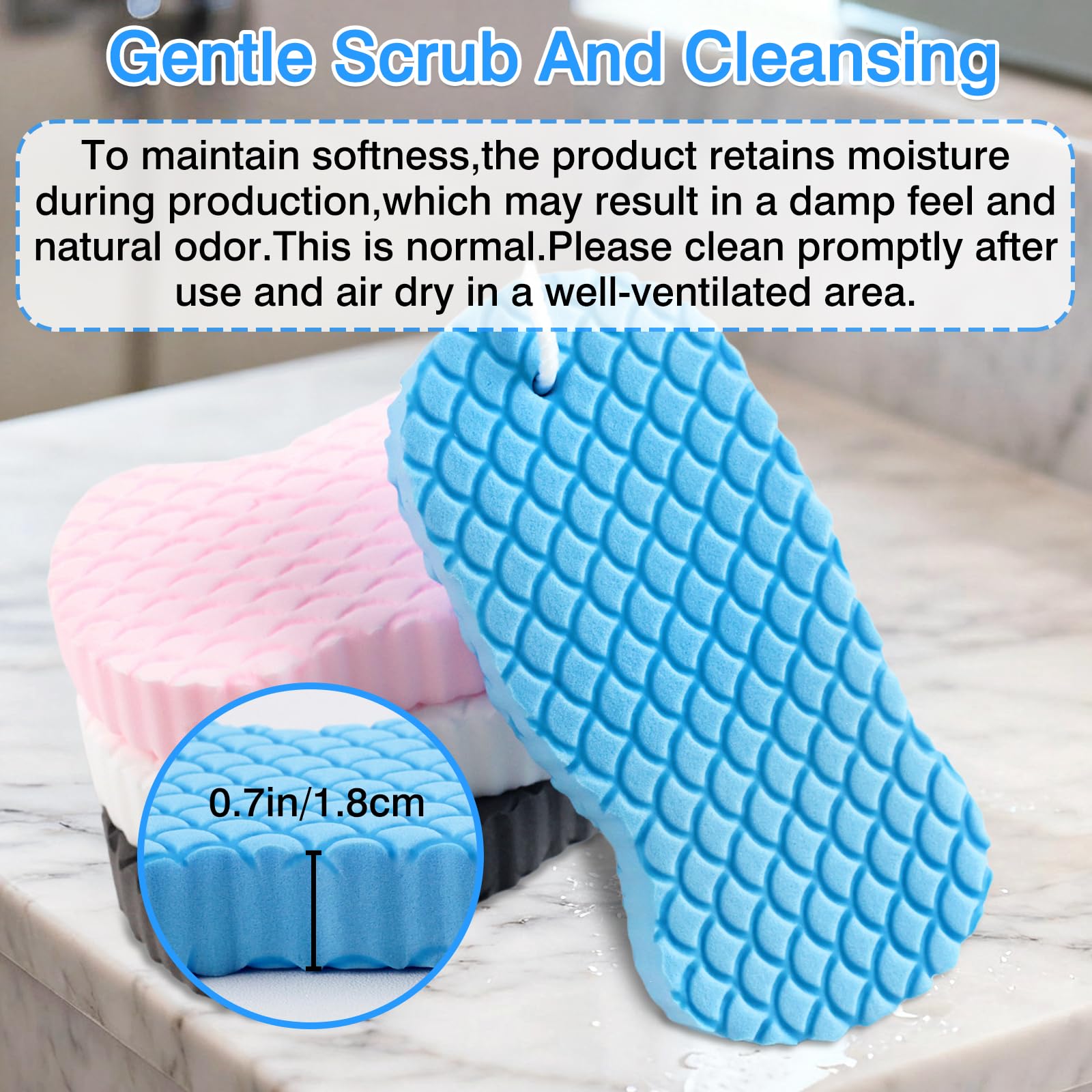 Brvlsoc esponja exfoliante azul para ducha, ideal para uso diario en piel limpia.