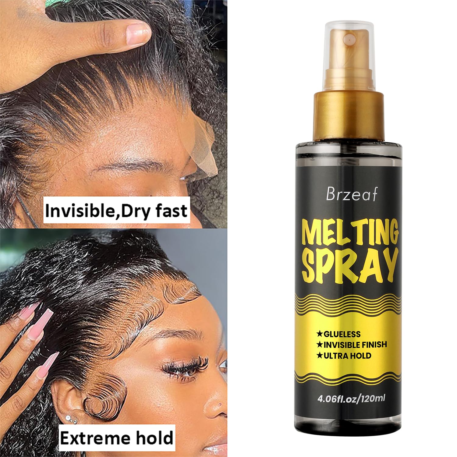 Brzeaf adhesión invisible para encaje, resultado natural en la línea del cabello.