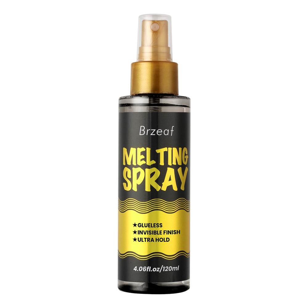 Brzeaf Lace Melting Spray bottle showing invisible glue-free bond for daily wear