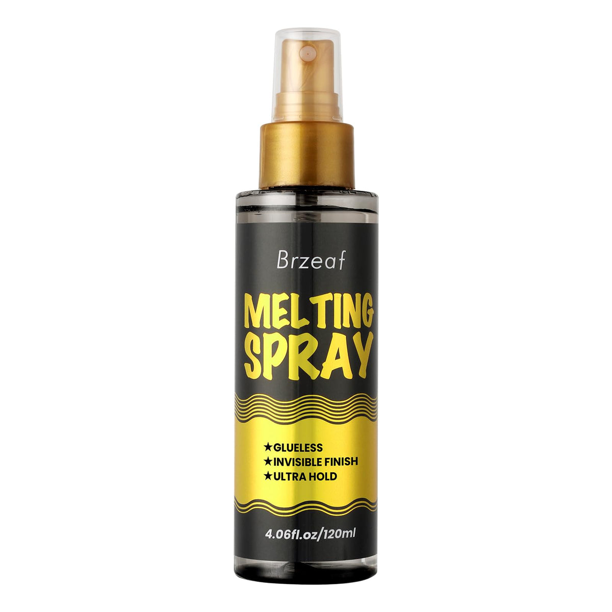 Brzeaf Lace Melting Spray bottle showing invisible glue-free bond for daily wear