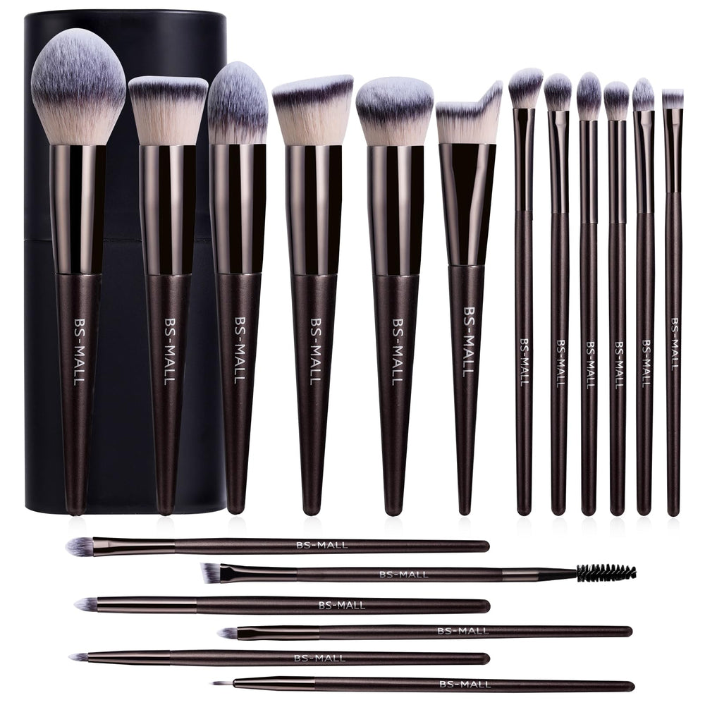 BS-MALL 18-piece brush set with coffee case for organized on-the-go makeup application.