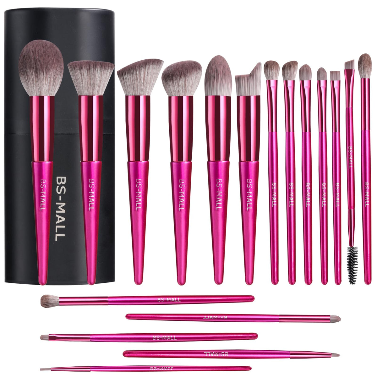 BS-MALL 18-piece makeup brush set with a sleek black case for travel and storage