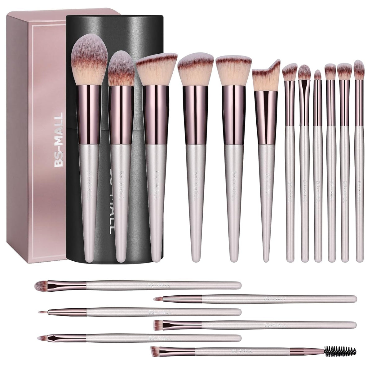 BS-MALL 18-piece makeup brush set in a black case for organized on-the-go makeup