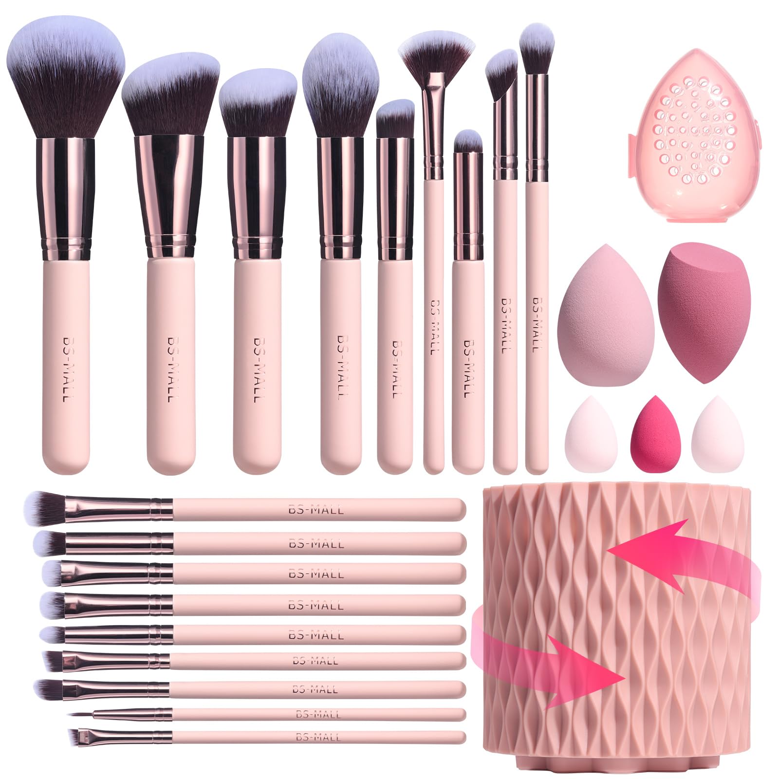 BS-MALL makeup brushes with pink wooden handles for precise blending