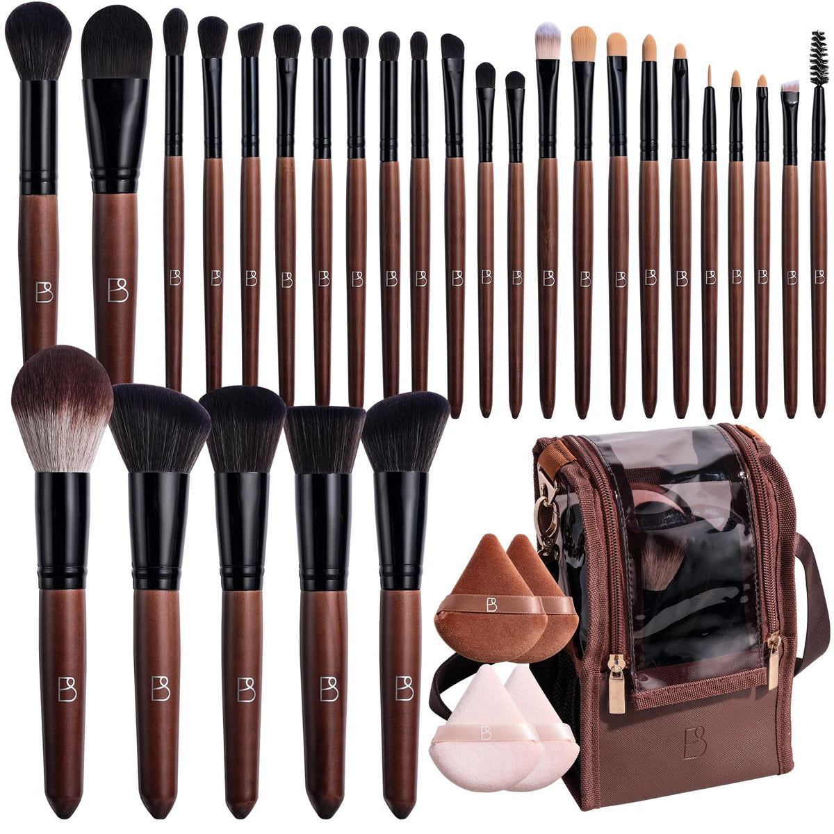 BS-MALL professional makeup brush set with 28 pieces in a travel bag for easy touch-ups