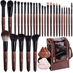 BS-MALL professional makeup brush set with 28 pieces in a travel bag for easy touch-ups