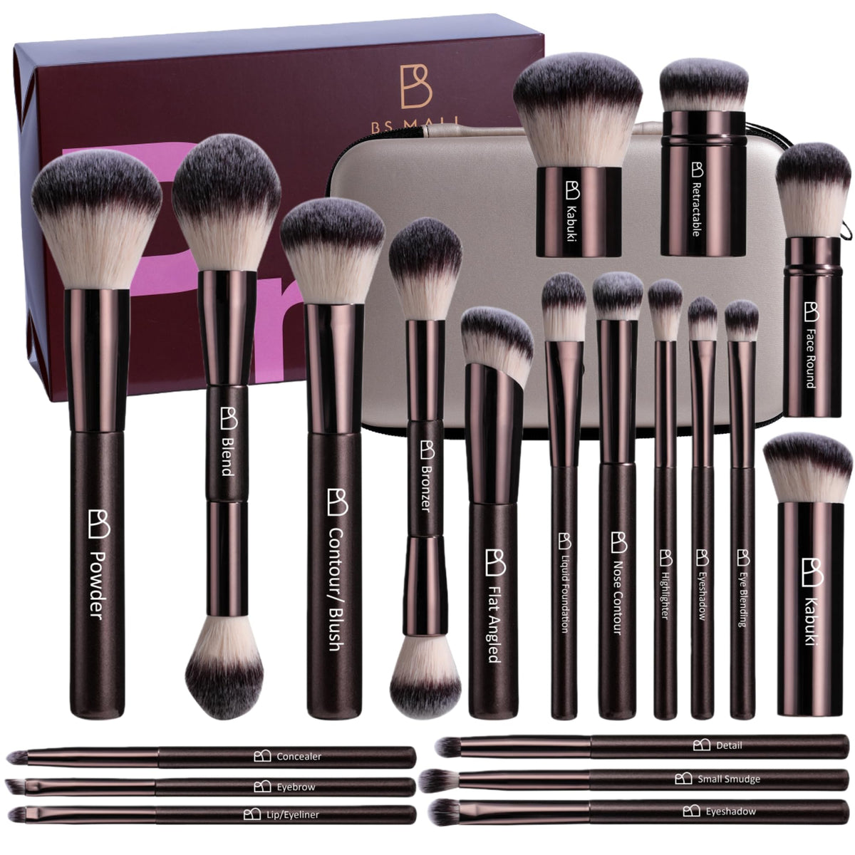 BS-MALL professional makeup brushes travel case kabuki for even powder application