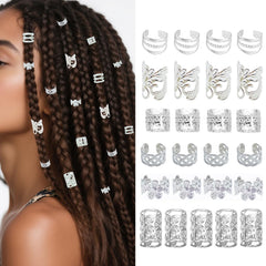 BSARECEY anillos para trenzas en plata ajustables para peinados