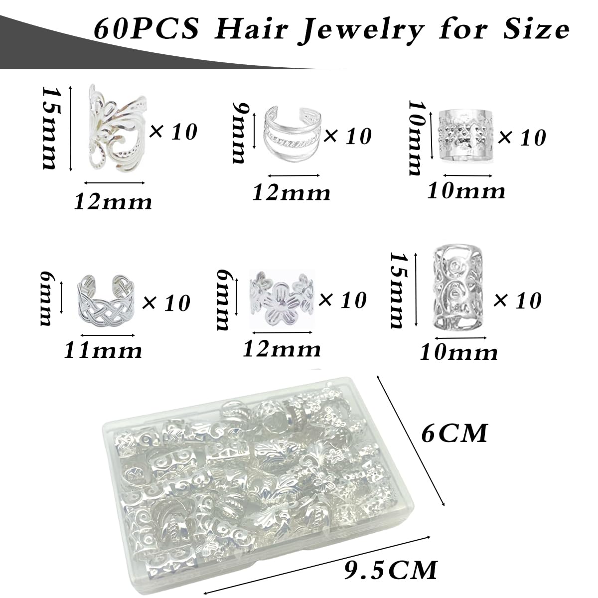 BSARECEY joyas para cabello estilo dreadlock en plata