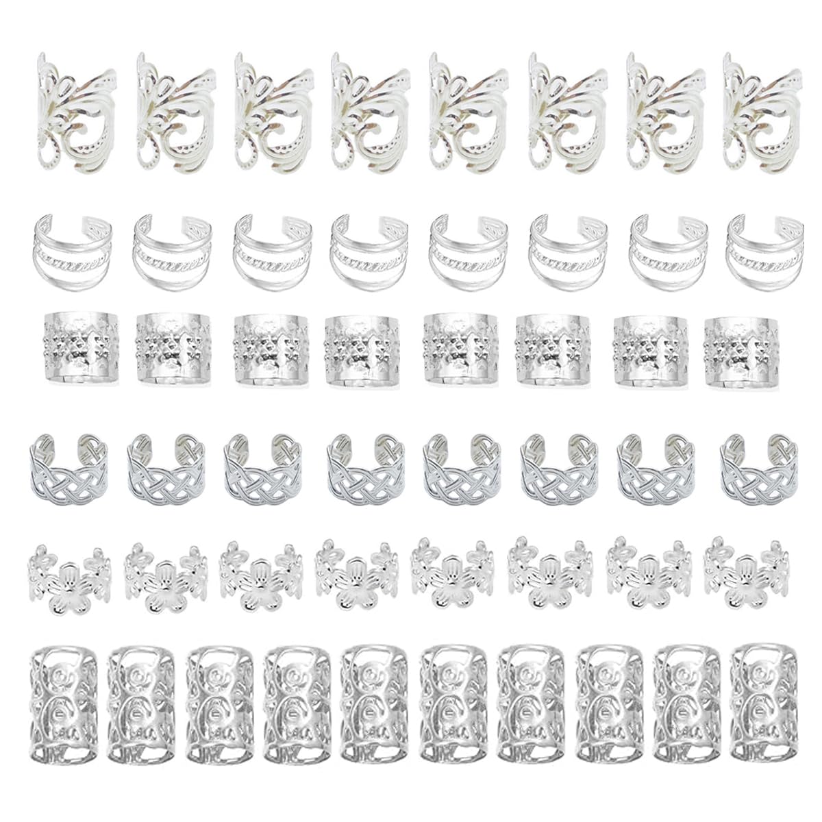 BSARECEY joyas para cabello en plata, set de 60 piezas para trenzas