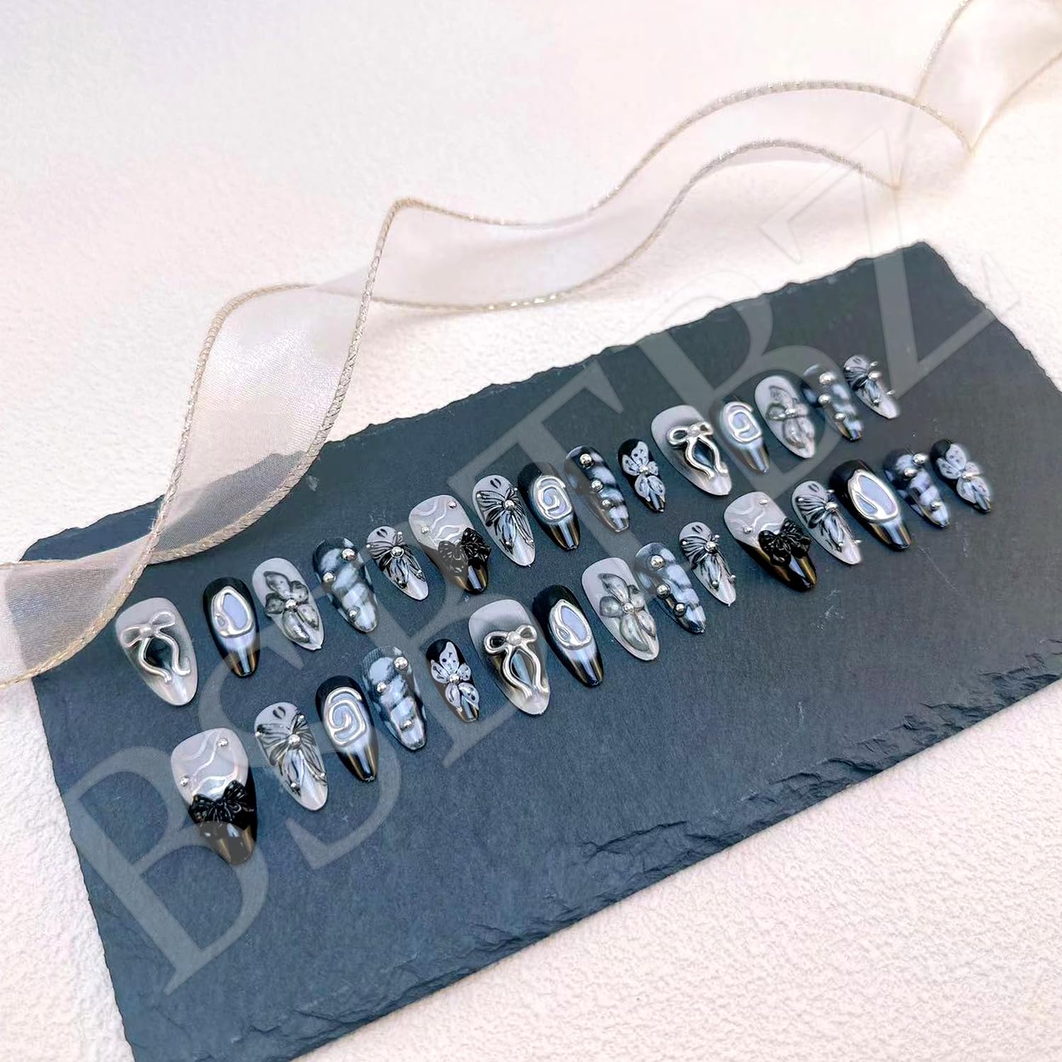 BSBTBZ Espirales plateadas para uñas, añade brillo duradero en eventos.