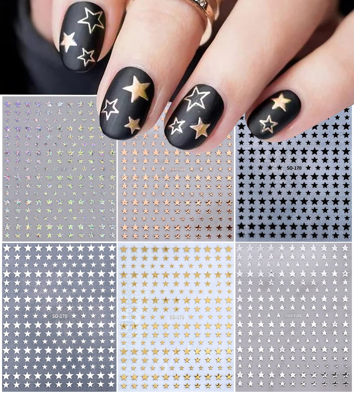 BSBTBZ geometry star decals set for DIY nail art accents