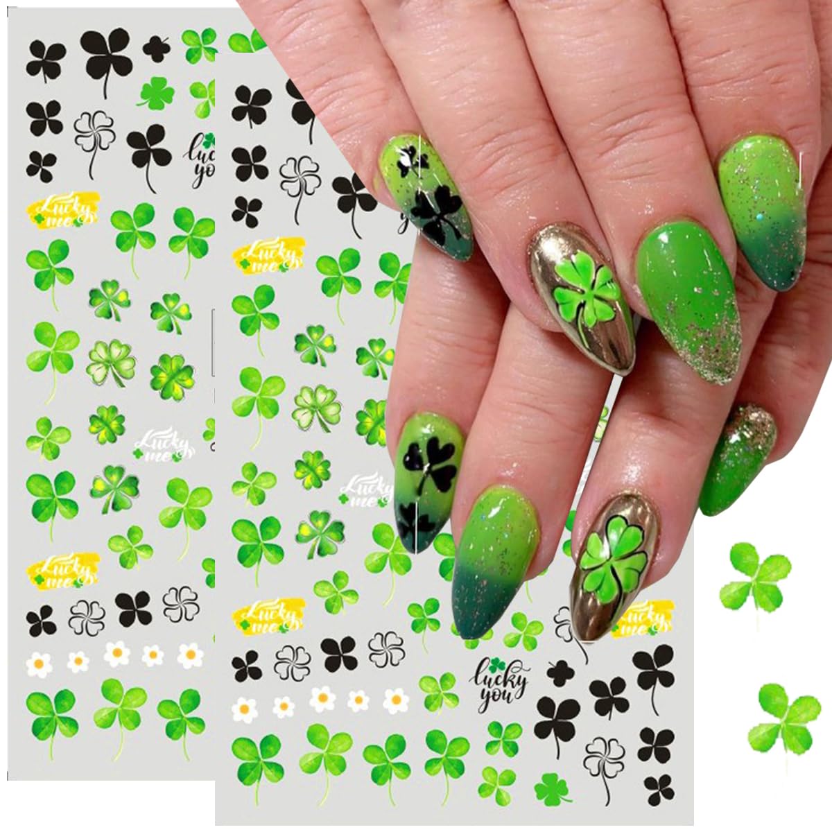 BSBTBZ Four-leaf clover designs add lucky charm to nails.
